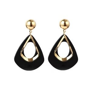 Black Earrings with Hollow Out Geometric Drop For Women